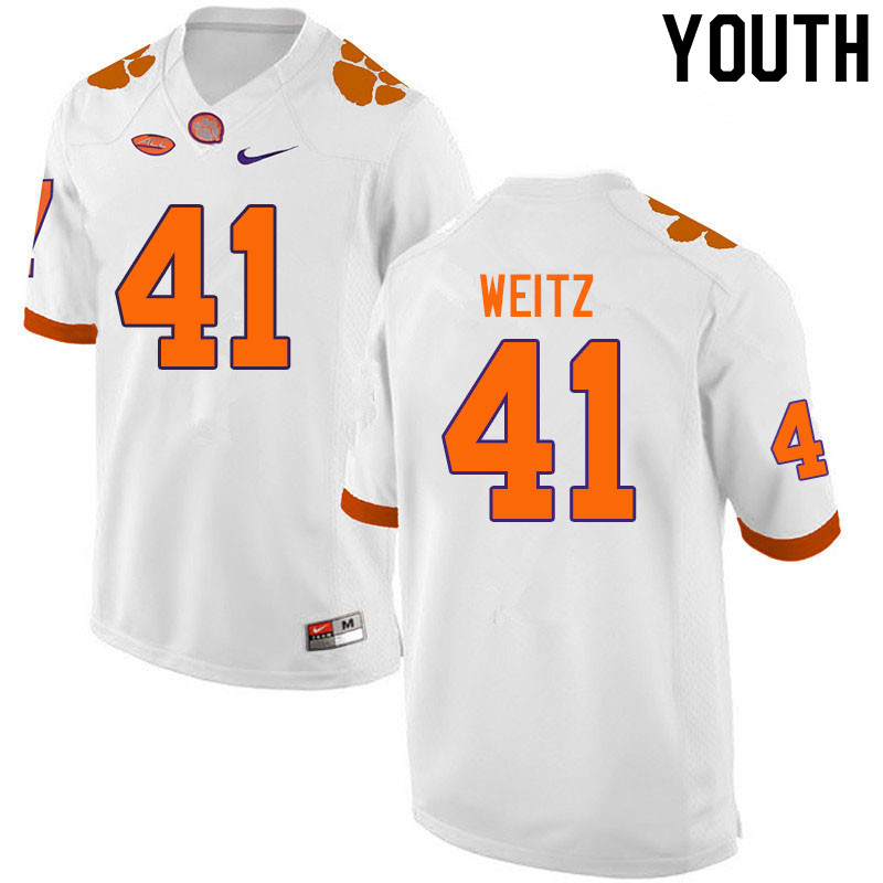 Youth #41 Jonathan Weitz Clemson Tigers College Football Jerseys Sale-White - Click Image to Close